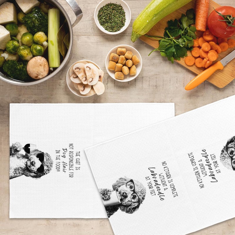Mcehtle Funny Labradoodle Kitchen Towels Set of 2, Dog Kitchen Accessories, Coffee Station Decor, Dog Chef Gift Hand Towel, Dining Room Decorative Tea Towel Dish Towels 16x24 Inch - Image 5